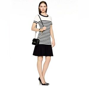 Kate Spade Women’s Striped Drop Waist Scuba Dress Size Small Black White Preppy